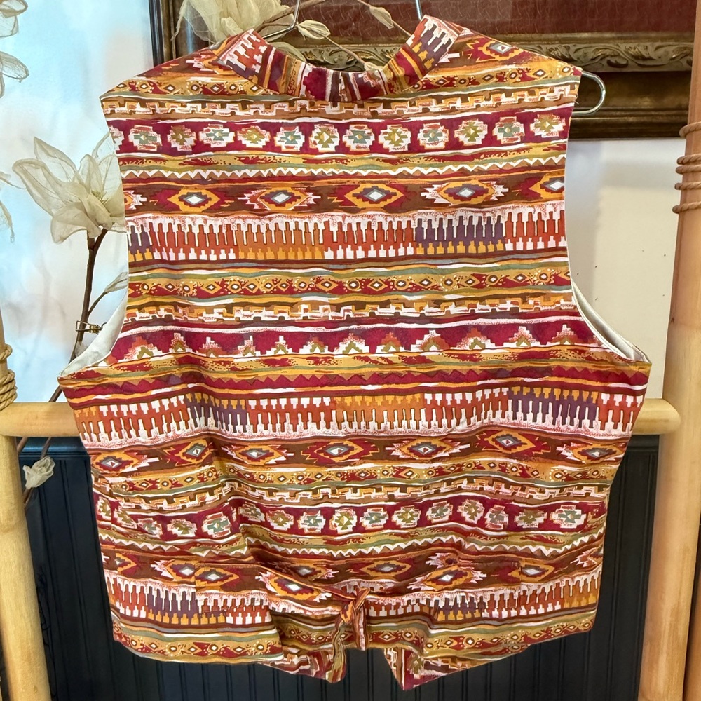 Vintage Scott Taylor Southwestern Aztec Tapestry Vest Boho Button Front~12💚🍄 - Picture 4 of 8